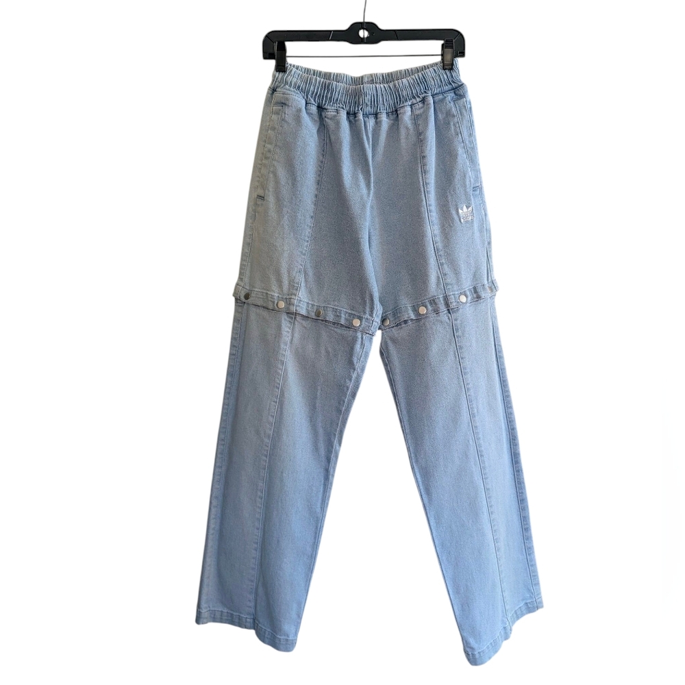 Adidas Always Original Denim Track Pants Jeans Wide Leg Light Blue Wash Small - Picture 15 of 17
